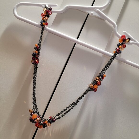 Vintage Red Necklace Boho Gunmetal Gray Red Burgundy Beaded Crystal Cut Rondelle - Picture 10 of 10